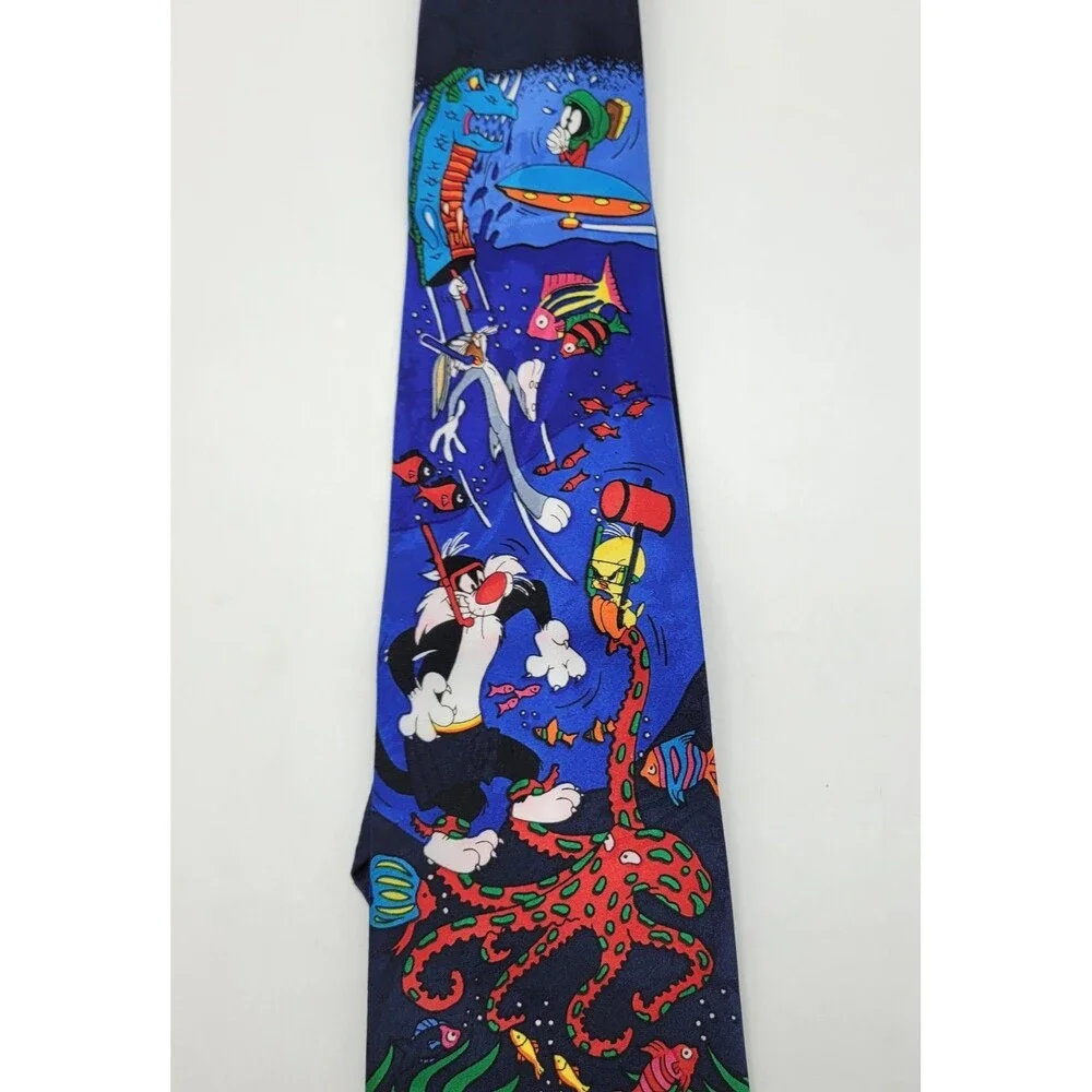 Looney Tunes Mania Tie 1993 Taz Marvin The Martian Tweetie 90s Novelty Tie